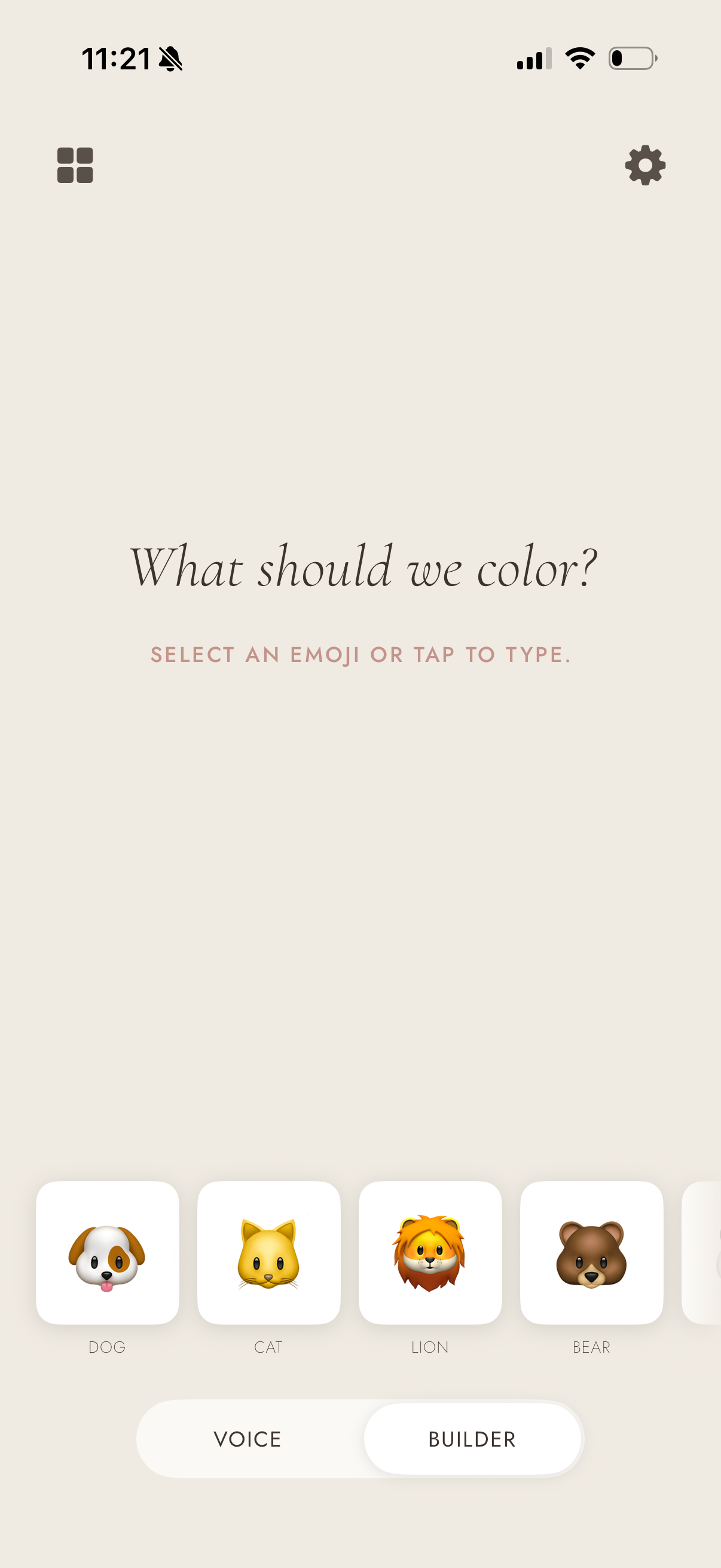 Emoji builder screen for constructing a story prompt