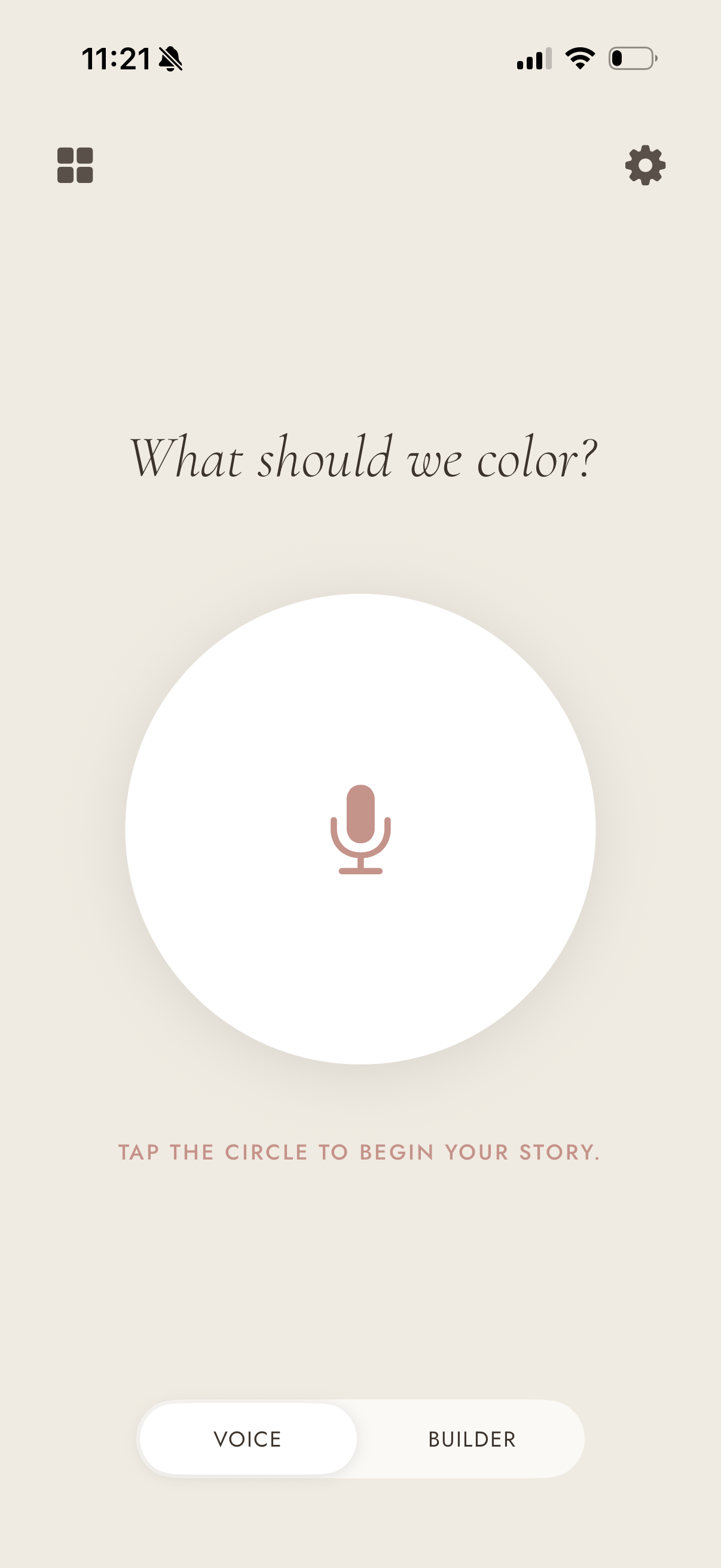 Voice input screen showing microphone tap interface