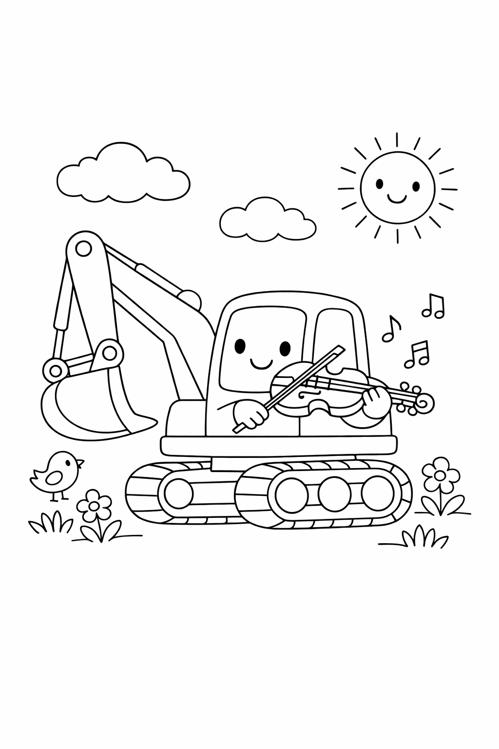 An excavator playing a violin