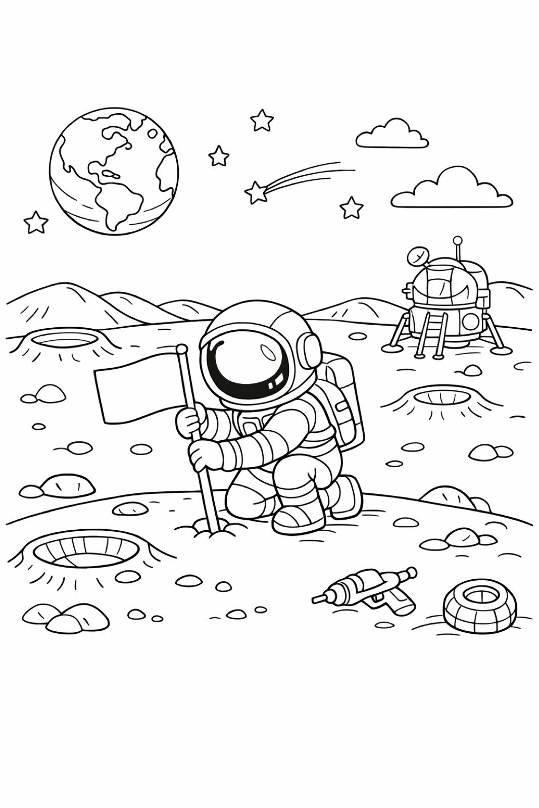 An astronaut planting a flag on the moon