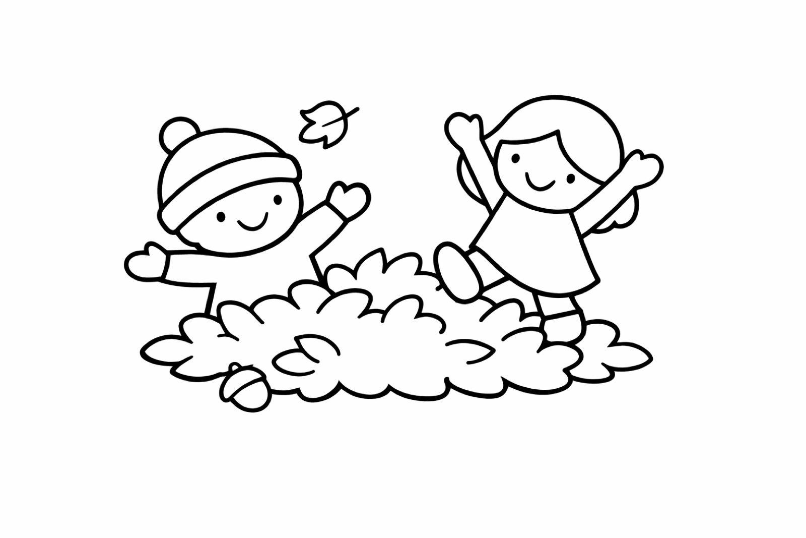 Kids playing in fallen autumn leaves
