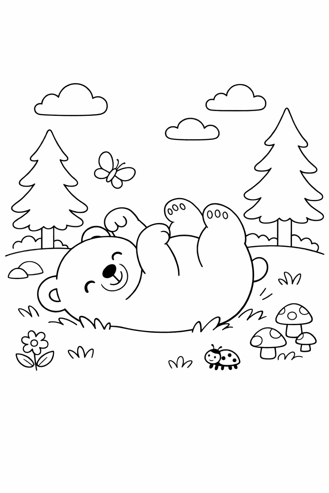 A cuddly bear rolling in the grass