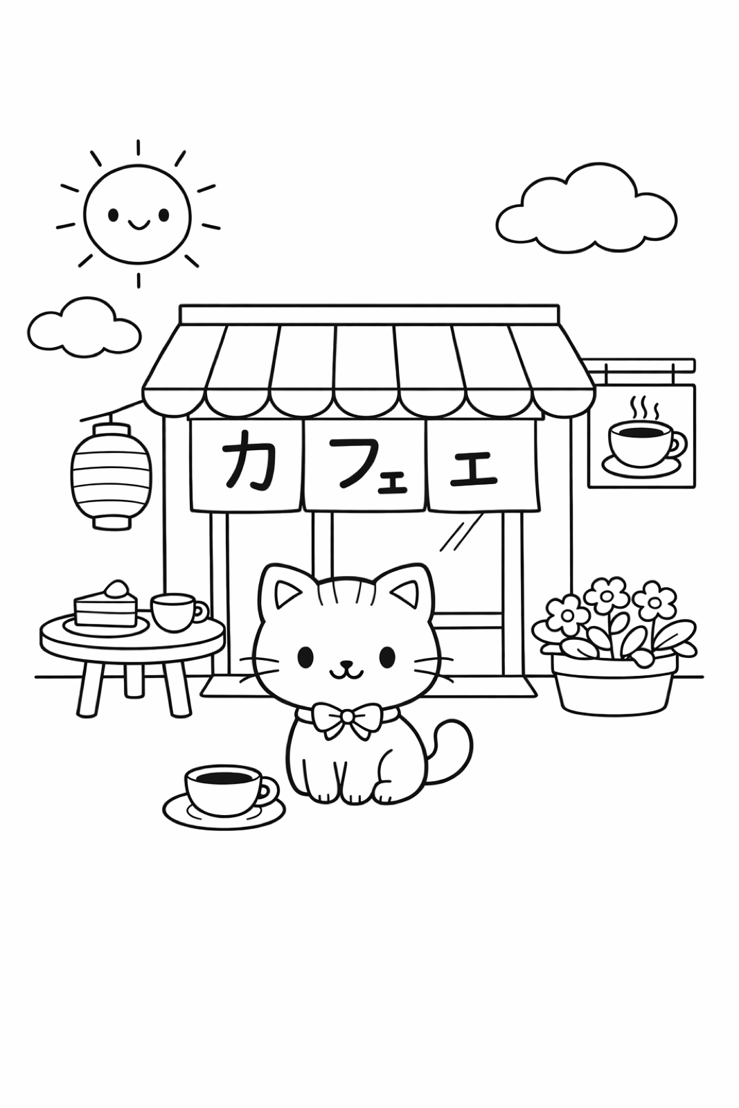 A cat outside a café in Japan