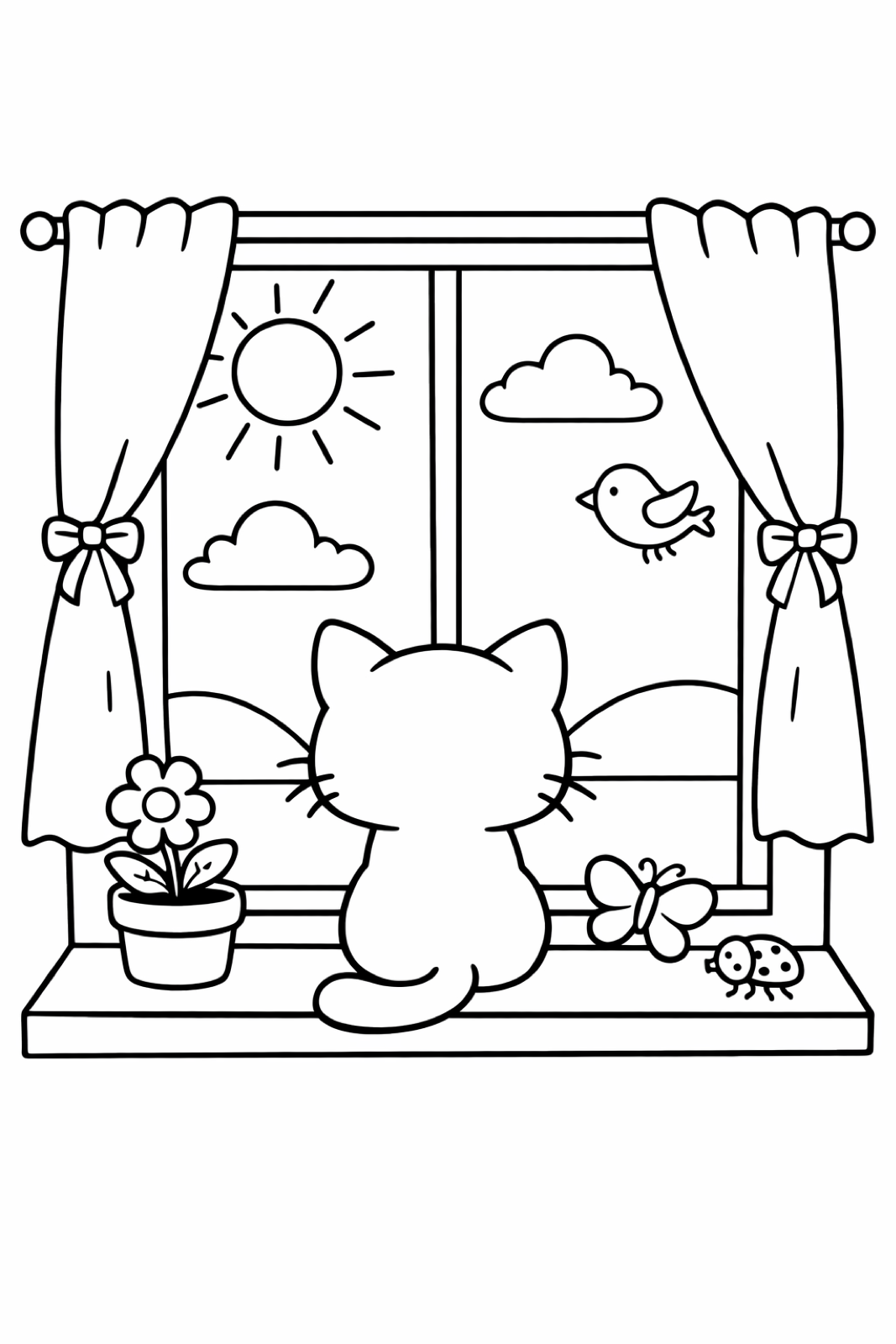 A cat on a sunny windowsill