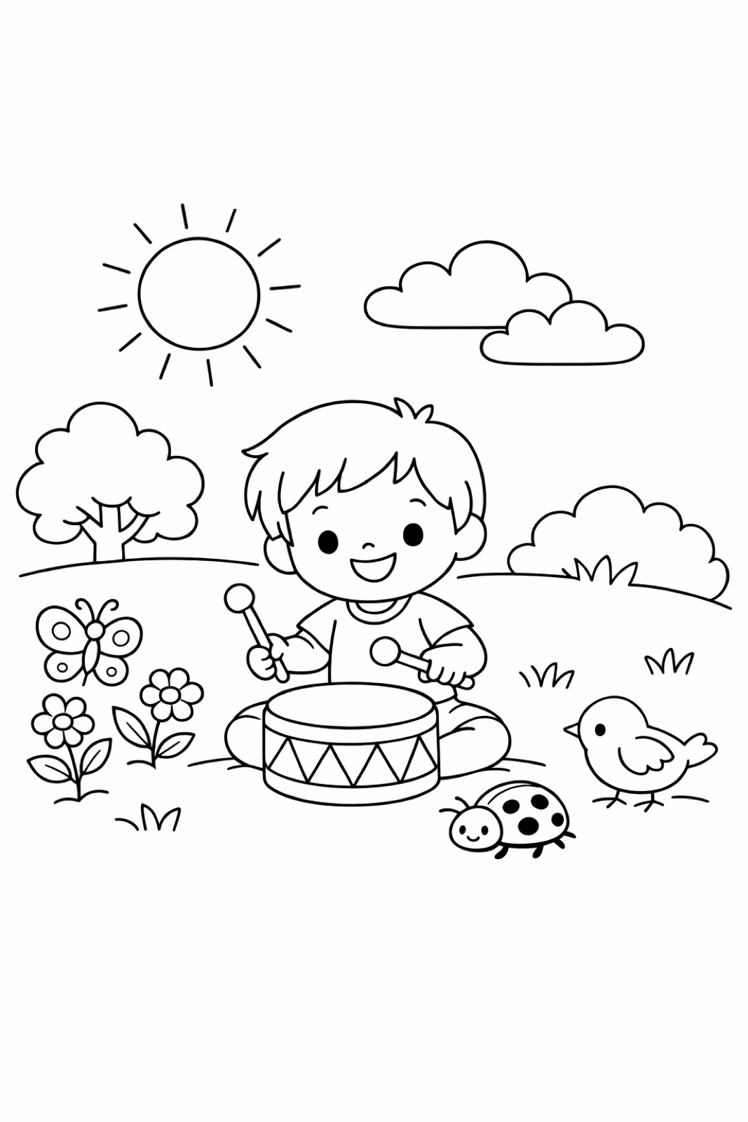 A cheerful child playing in a sunny garden