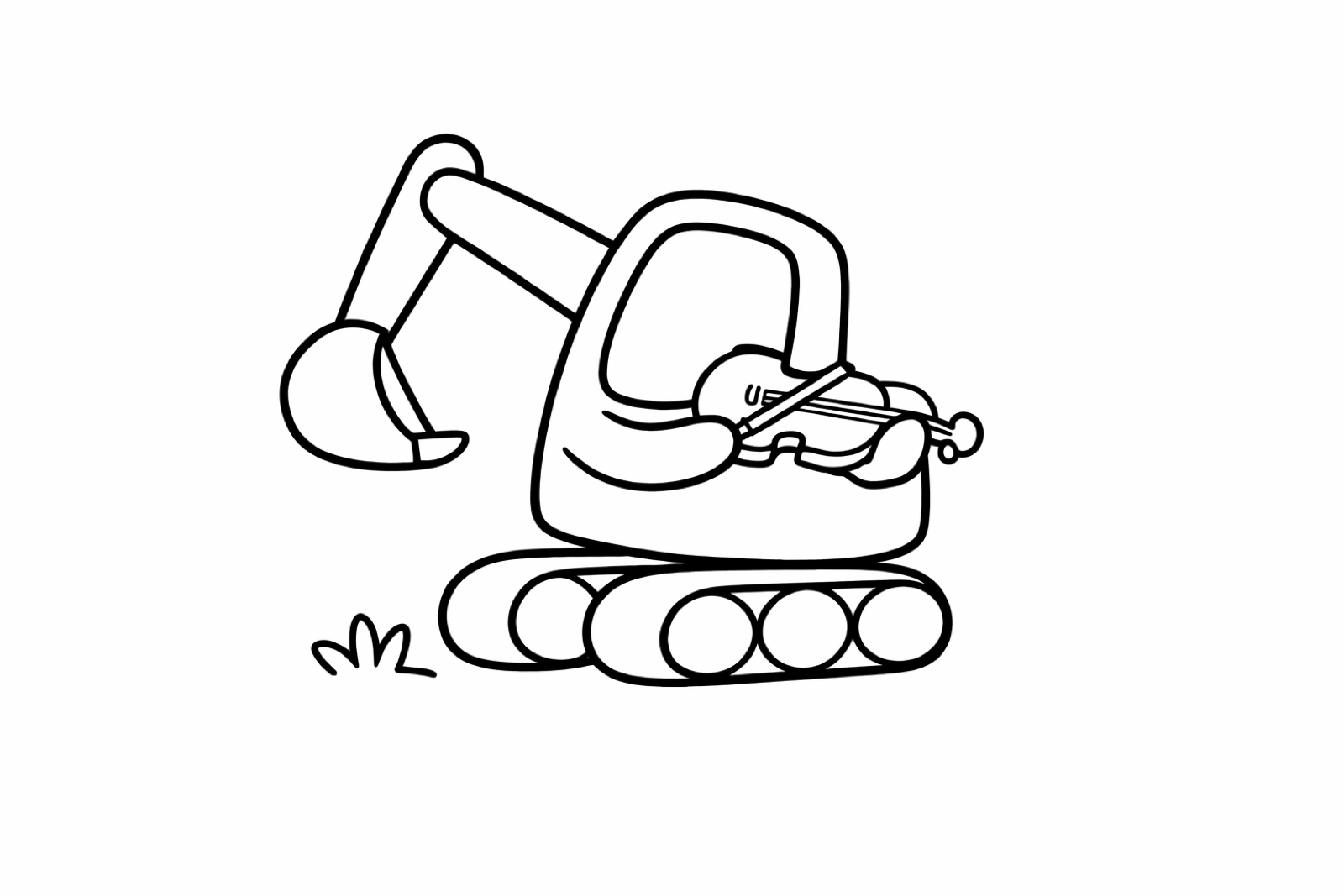 An excavator playing a violin