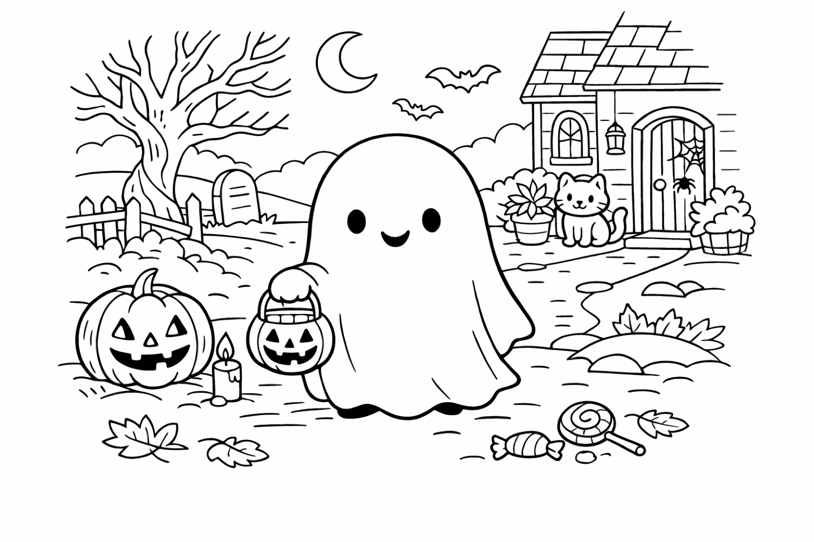 A friendly ghost trick-or-treating with a pumpkin