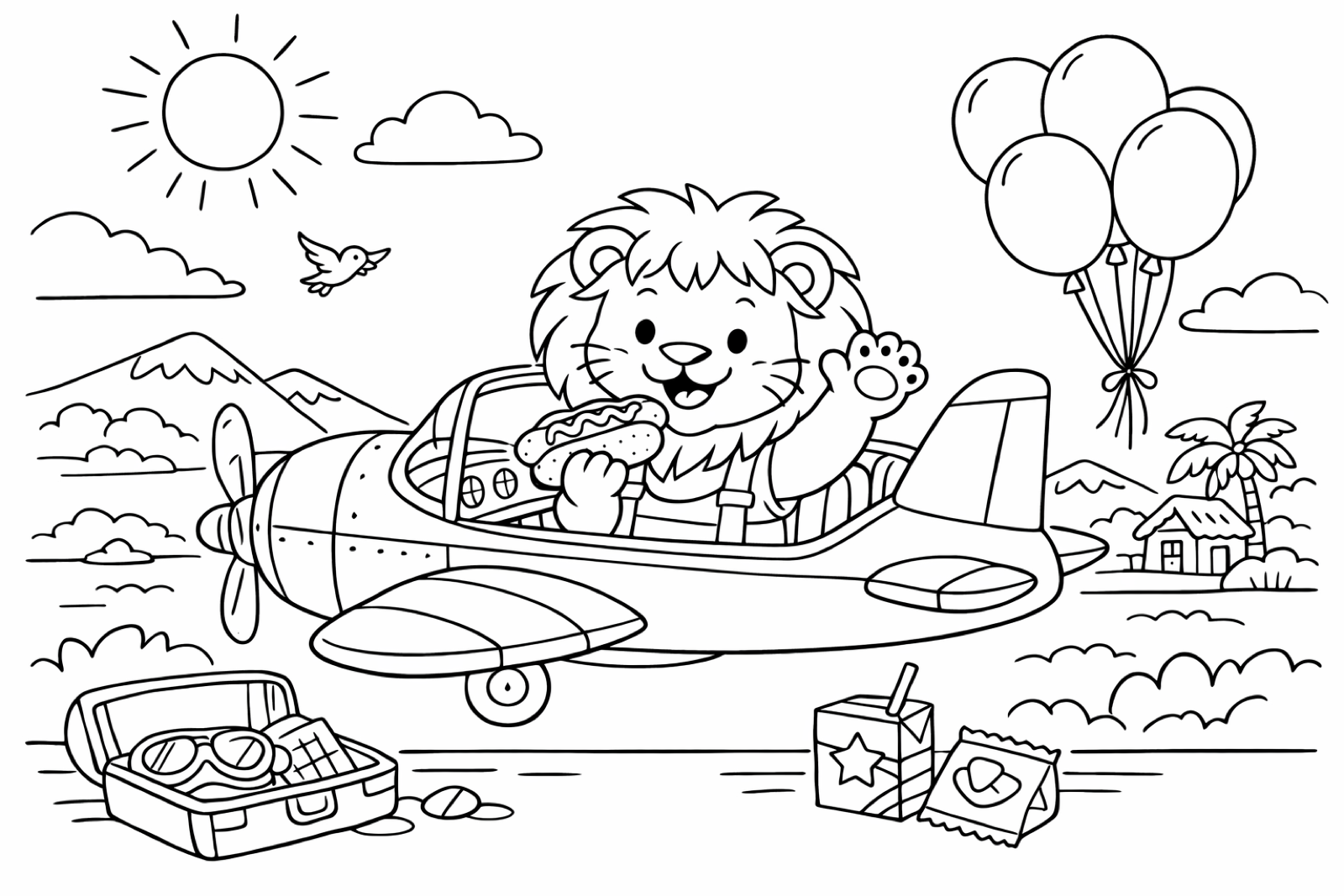 A lion eating in the back of a plane