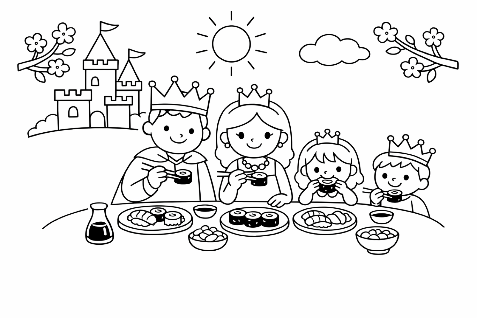 A royal family eating sushi