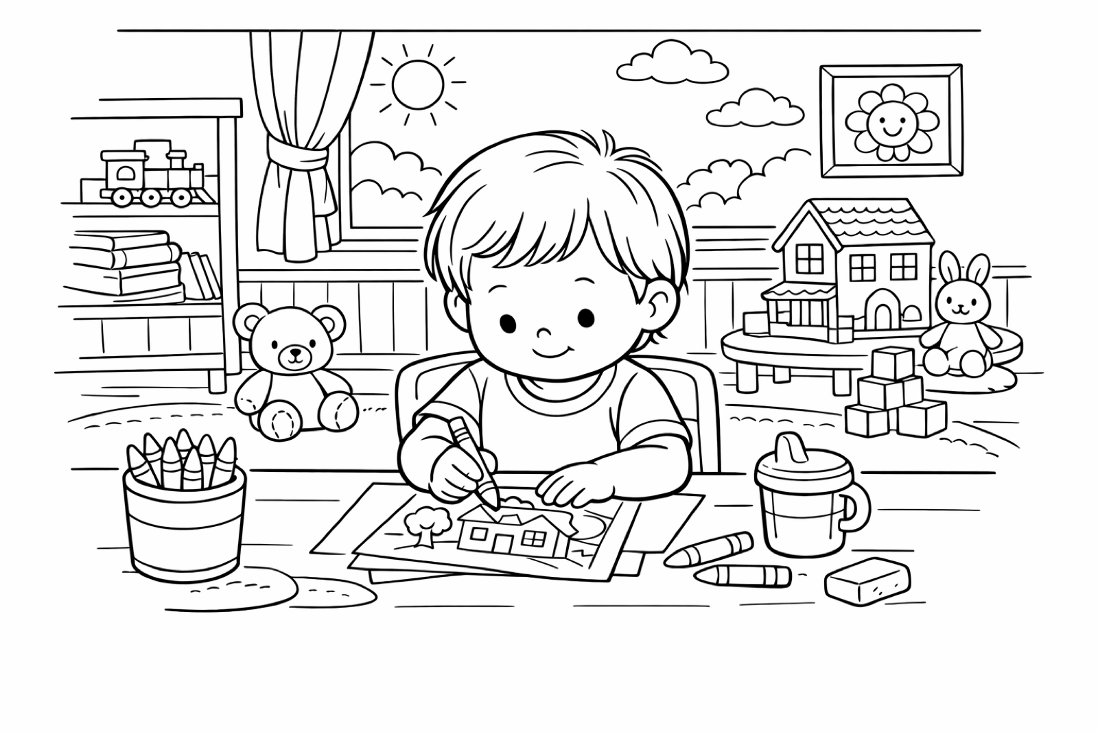 A toddler coloring