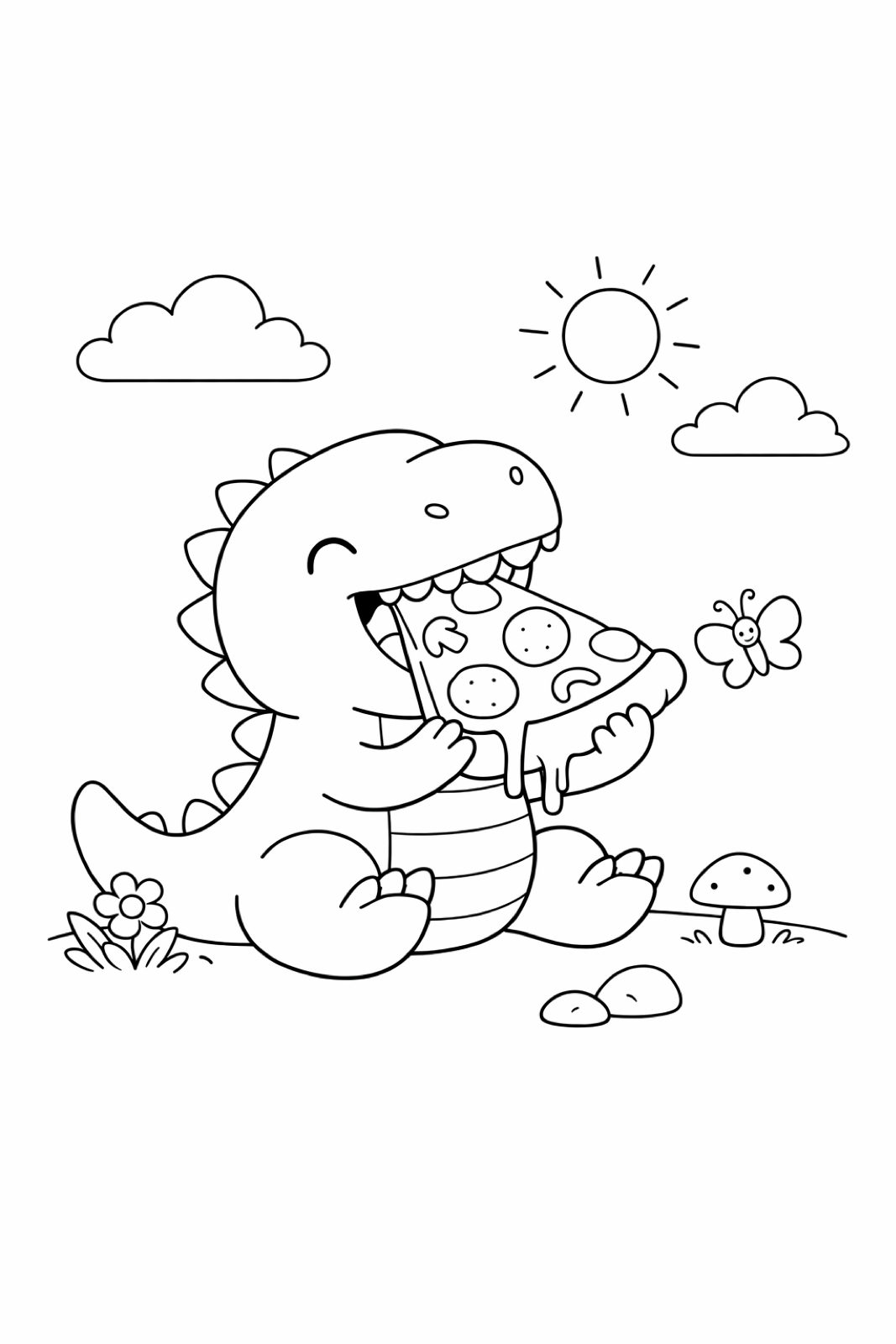 A T-Rex eating a giant slice of pizza