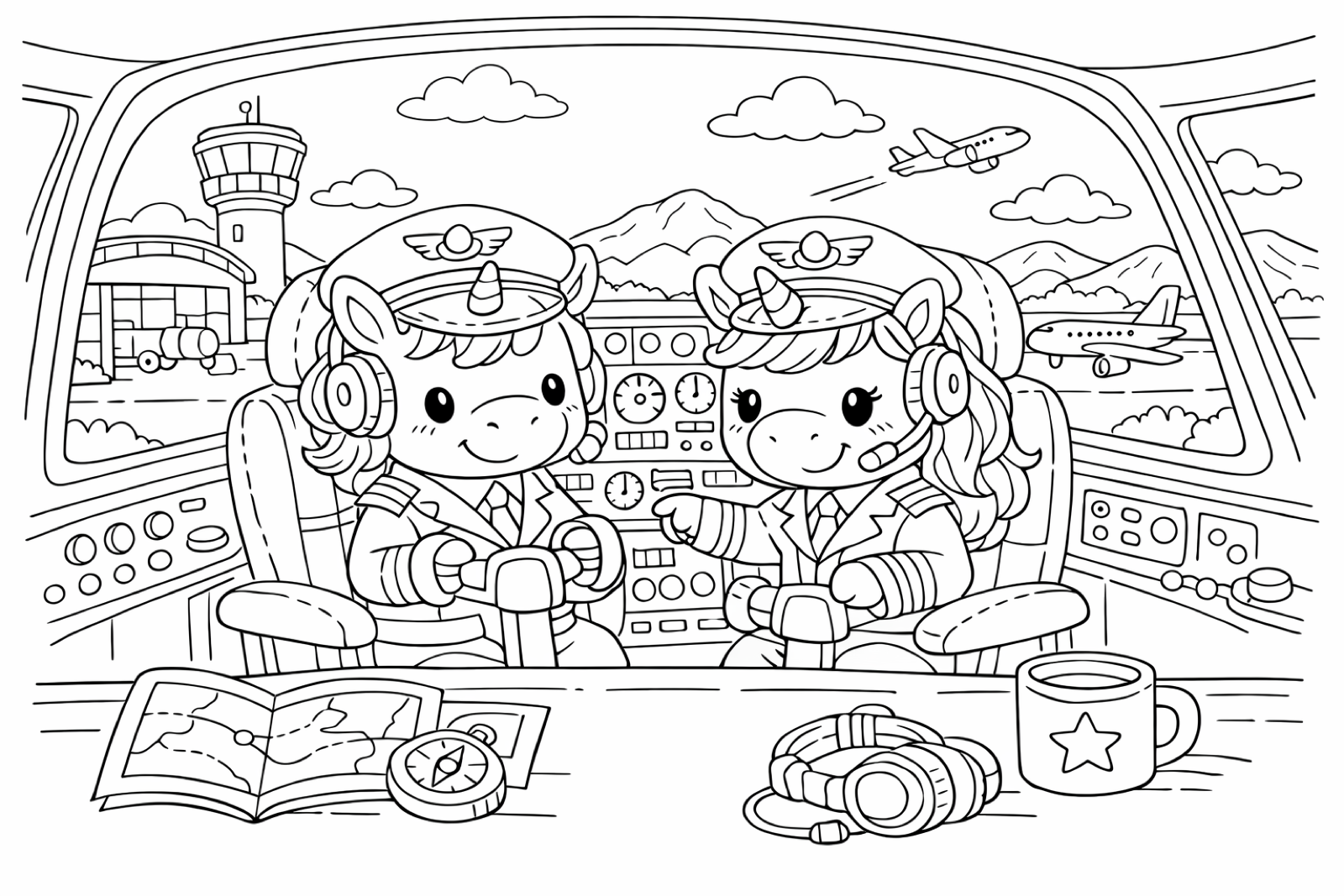 Two unicorn airplane pilots