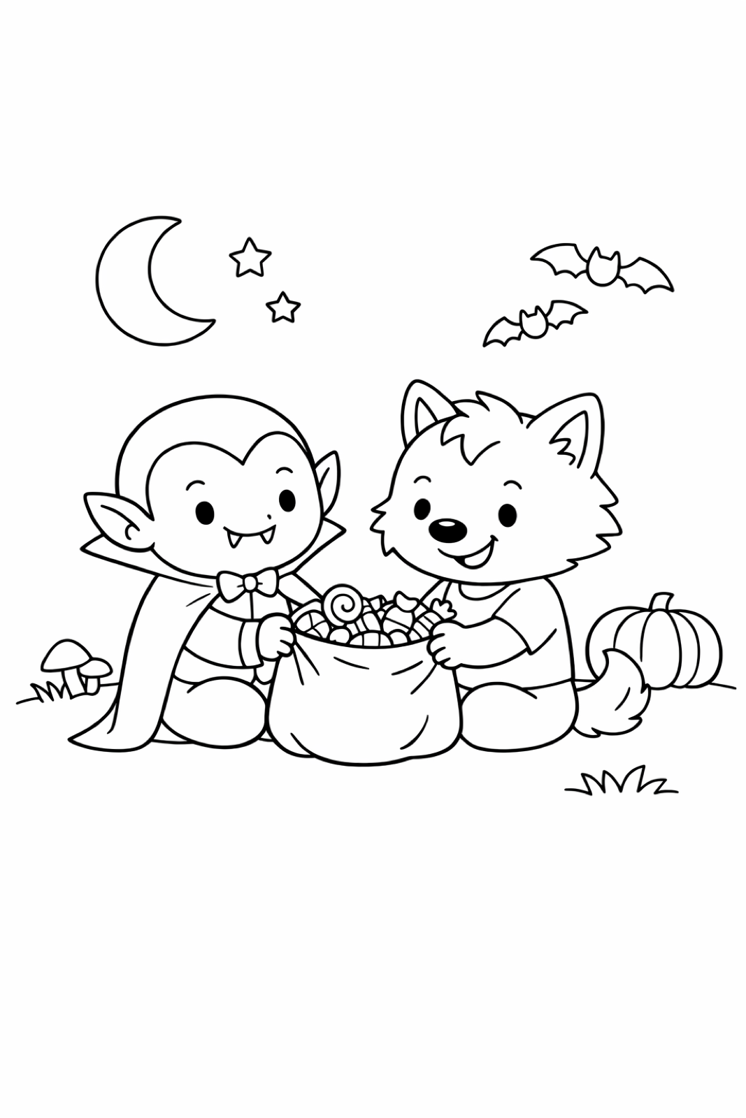A vampire and a werewolf sharing candy